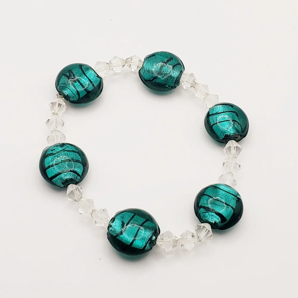 Bracelet and Dangly Earrings Set Turquoise and Green Silver Tone - Picture 2 of 6